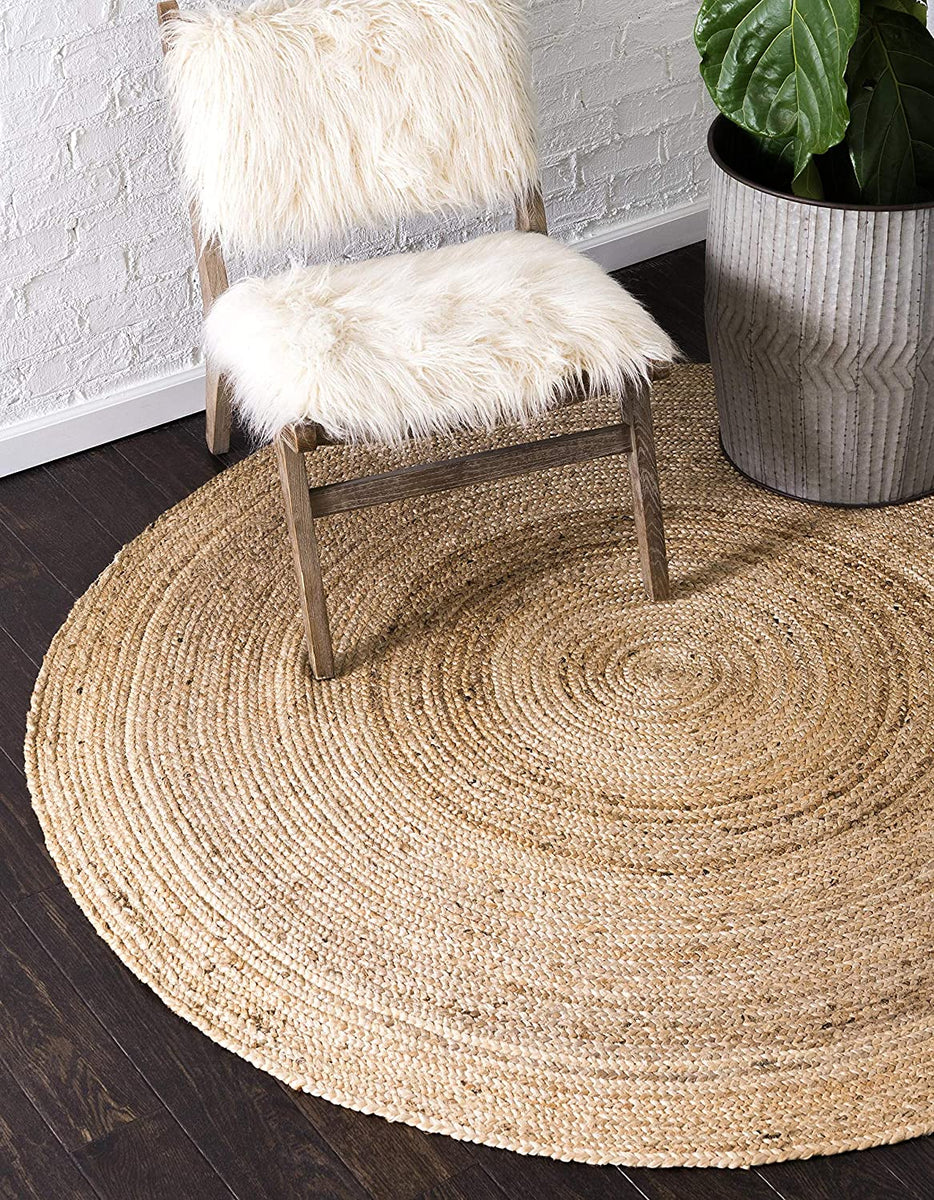 Irregular Striped Patterned Round Jute Knitted Natural Straw Rug Circle Carpet-Jute Braided Round Rug,Natural Jute Rug,Circle Rug,Indian sold Rug