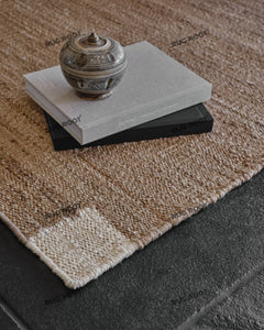 Natural Jute & Wool Rug with Cream Corner Accents | Minimalist Beige Rectangular Area Rug