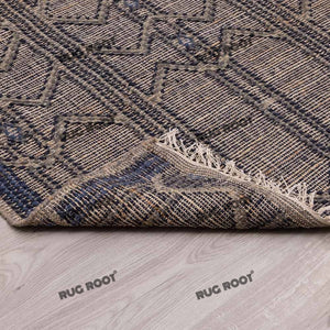 Handwoven Jute & Wool Rug with Intricate Panel Design - Grey & Charcoal