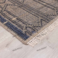 Load image into Gallery viewer, Handwoven Jute &amp; Wool Rug with Intricate Panel Design - Grey &amp; Charcoal
