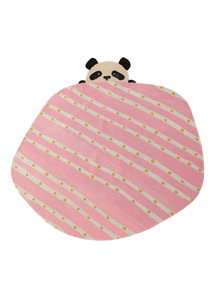 Hand Tufted Panda Rug - Irregular Shape (New Zealand Wool) - Gray and Pink | Kids Room