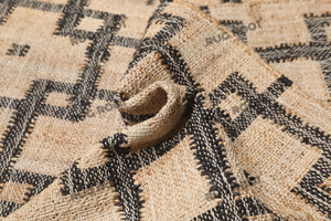 Handwoven Jute & Wool Rug with Interlocking Geometric Pattern - Natural & Black