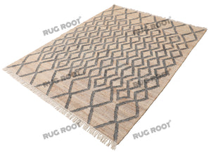 Handwoven Jute & Wool Rug with Diamond Lattice Pattern - Natural & Charcoal