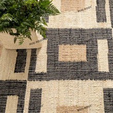 Load image into Gallery viewer, Handwoven Jute &amp; Wool Rug with Geometric Checkered Pattern - Natural &amp; Black
