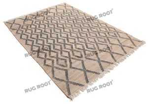 Handwoven Jute & Wool Rug with Diamond Lattice Pattern - Natural & Charcoal