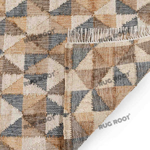 Handwoven Wool & Jute Rug with Geometric Triangle Pattern - Earthy Tones