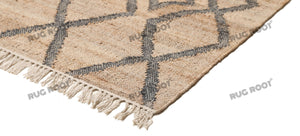 Handwoven Jute & Wool Rug with Diamond Lattice Pattern - Natural & Charcoal