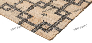 Handwoven Jute & Wool Rug with Interlocking Geometric Pattern - Natural & Black