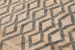 Handwoven Jute & Wool Rug with Diamond Lattice Pattern - Natural & Charcoal