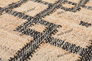 Handwoven Jute & Wool Rug with Interlocking Geometric Pattern - Natural & Black