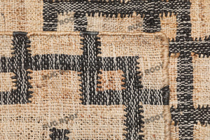 Handwoven Jute & Wool Rug with Interlocking Geometric Pattern - Natural & Black