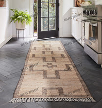 Load image into Gallery viewer, Handwoven Jute &amp; Wool Rug with Geometric Cross Pattern - Natural &amp; Beige
