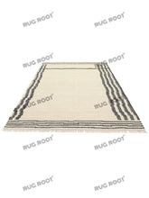 Load image into Gallery viewer, Handwoven Wool Rug with Minimalist Striped Border Design - Ivory &amp; Charcoal
