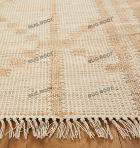 Handwoven Jute & Wool Rug with Subtle Diamond Pattern - Beige & Tan