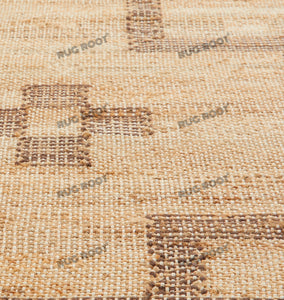 Handwoven Jute & Wool Rug with Geometric Cross Pattern - Natural & Beige