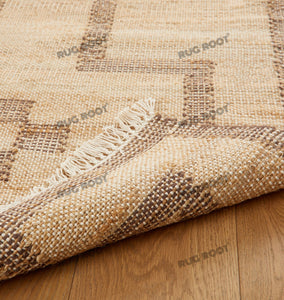 Handwoven Jute & Wool Rug with Geometric Cross Pattern - Natural & Beige