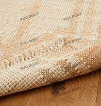 Load image into Gallery viewer, Handwoven Jute &amp; Wool Rug with Subtle Diamond Pattern - Beige &amp; Tan
