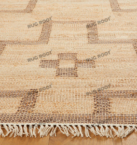 Handwoven Jute & Wool Rug with Geometric Cross Pattern - Natural & Beige