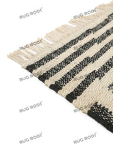 Load image into Gallery viewer, Handwoven Wool Rug with Minimalist Striped Border Design - Ivory &amp; Charcoal
