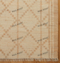 Load image into Gallery viewer, Handwoven Jute &amp; Wool Rug with Subtle Diamond Pattern - Beige &amp; Tan
