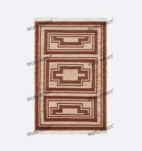 Load image into Gallery viewer, Handwoven Wool Rug with Terracotta &amp; Beige Geometric Border Design
