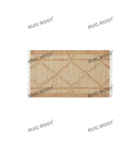 Handwoven Jute & Wool Rug with Subtle Diamond Pattern - Beige & Tan