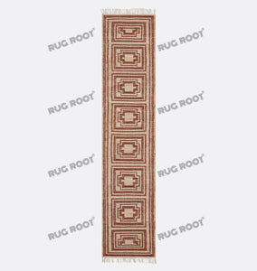 Handwoven Wool Rug with Terracotta & Beige Geometric Border Design