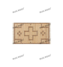 Load image into Gallery viewer, Handwoven Jute &amp; Wool Rug with Geometric Cross Pattern - Natural &amp; Beige
