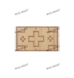 Handwoven Jute & Wool Rug with Geometric Cross Pattern - Natural & Beige