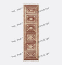 Load image into Gallery viewer, Handwoven Wool Rug with Terracotta &amp; Beige Geometric Border Design
