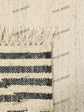 Load image into Gallery viewer, Handwoven Wool Rug with Minimalist Striped Border Design - Ivory &amp; Charcoal
