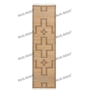 Handwoven Jute & Wool Rug with Geometric Cross Pattern - Natural & Beige