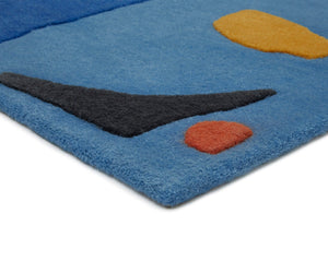 Minimalist Modern Hand Tufted Rug Abstract Design Blue 5x8