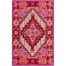 Load image into Gallery viewer, Vintage Hand Tufted Rug Medallion Pink and Red Floral Design – 9x12 | RUG ROOT
