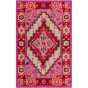 Vintage Hand Tufted Rug Medallion Pink and Red Floral Design – 9x12 | RUG ROOT