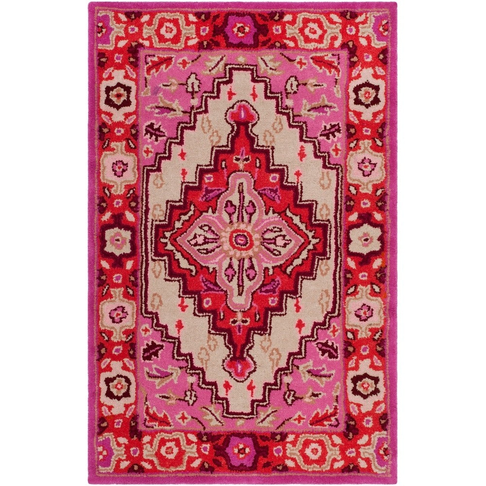 Vintage Hand Tufted Rug Medallion Pink and Red Floral Design – 9x12 | RUG ROOT