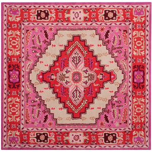 RUG ROOT Vintage Hand Tufted Rug Medallion Pink and Red Floral Design 9x12