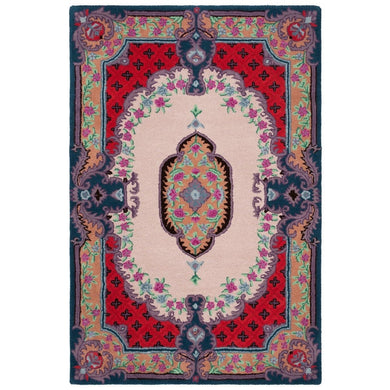 Vintage Hand Tufted Rug Medallion Floral Red and Beige Design – 9x12 | RUG ROOT 