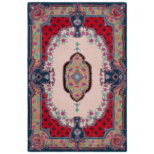 Vintage Hand Tufted Rug Medallion Floral Red and Beige Design – 9x12 | RUG ROOT 