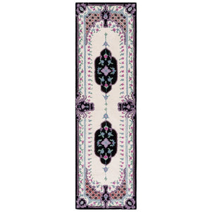 RUG ROOT Vintage Hand Tufted Rug Medallion Floral Black and Purple Design 9x12