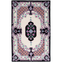 Load image into Gallery viewer, Vintage Hand Tufted Rug Medallion Floral Black and Purple Design – 9x12 | RUG ROOT
