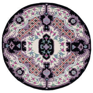 RUG ROOT Vintage Hand Tufted Rug Medallion Floral Black and Purple Design 9x12