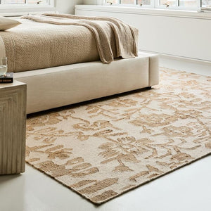 Elegant Floral Patterned Beige Handwoven Rug, Subtle Botanical Design