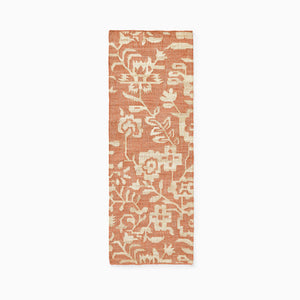 Terracotta Floral Handwoven Rug, Earthy Tones with Cream Pattern, Botanical Design, Perfect for Living Room & Bedroom