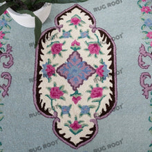 Load image into Gallery viewer, Vintage Hand Tufted Rug Medallion Floral Classic Design Light Blue Color 9x12
