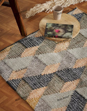 Load image into Gallery viewer, Geometric Wool &amp; Jute Rug with 3D Cube Pattern - Multi-Tone Earthy Palette
