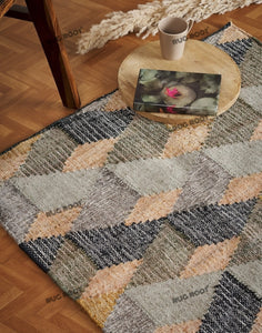 Geometric Wool & Jute Rug with 3D Cube Pattern - Multi-Tone Earthy Palette