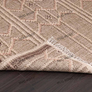 Handwoven Jute & Wool Rug with Geometric Diamond Panel Design - Beige & Terracotta