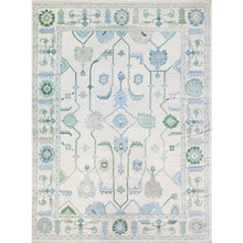 Load image into Gallery viewer, Oceanic Serenity Hand Knotted Oushak Rugs Seafoam and Off White Wool Carpet For Drawing Room
