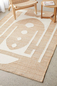 Handwoven Jute & Wool Rug with Minimalist Geometric Design in Beige & Ivory – Flatweave